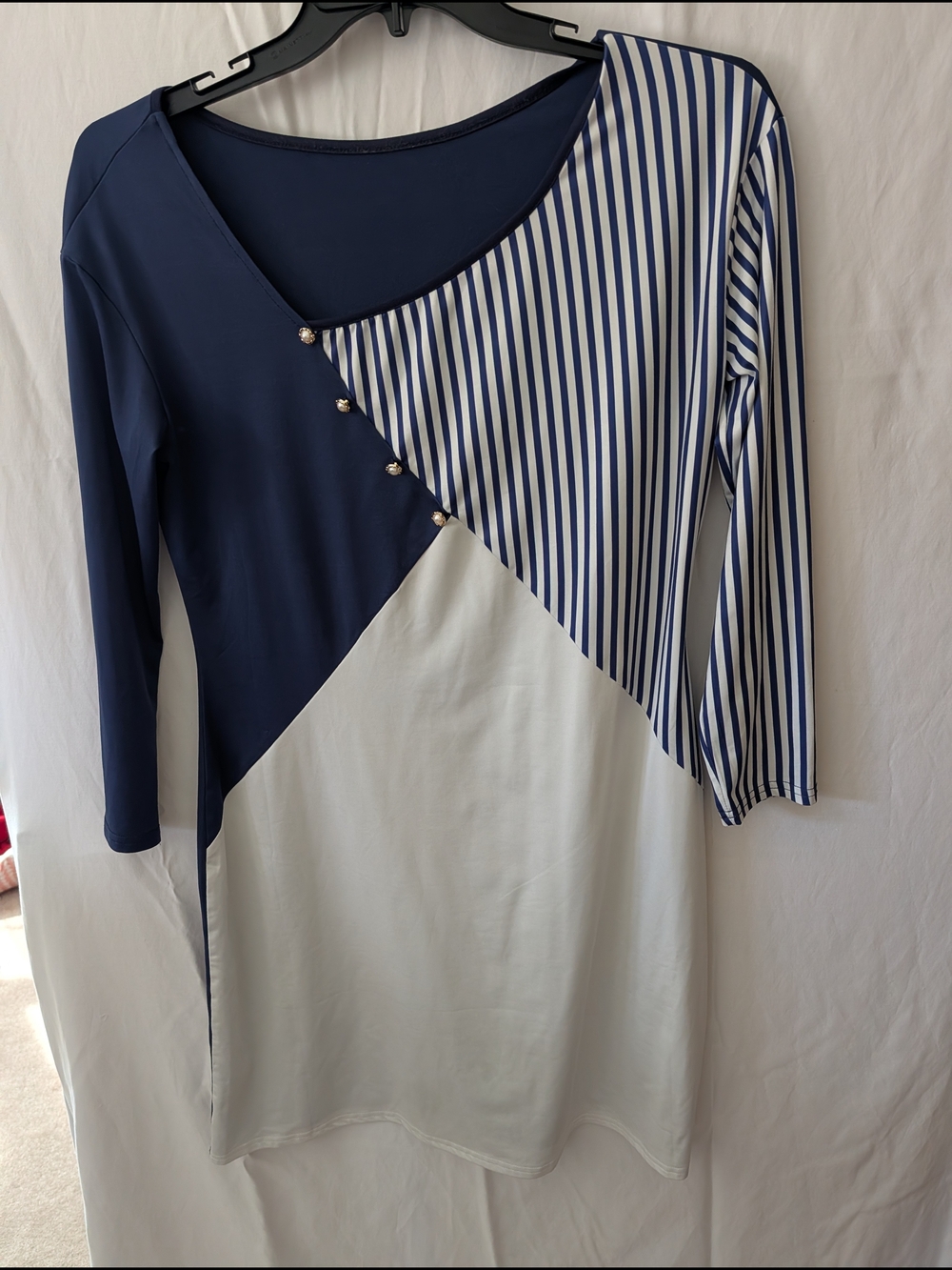Navy & White Colorblock Striped Long Sleeve Dress